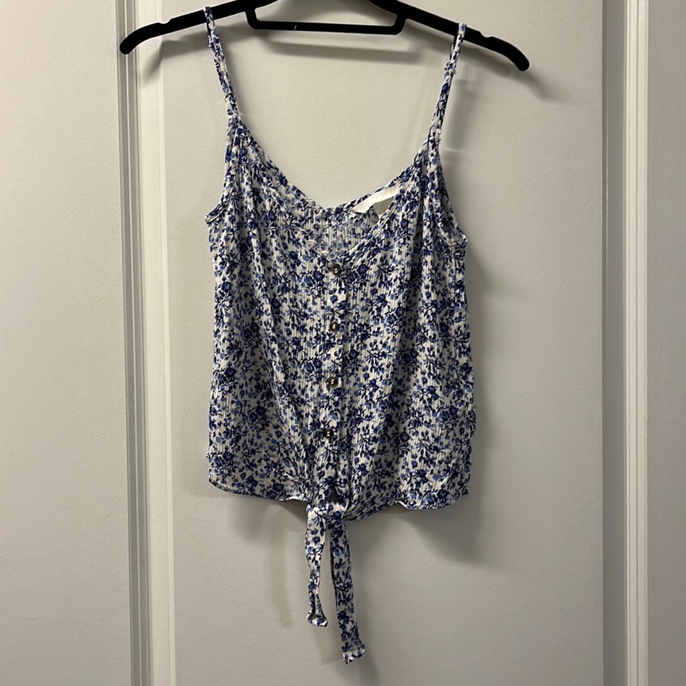 H&M Floral Cropped Tank Top with Tie Waist